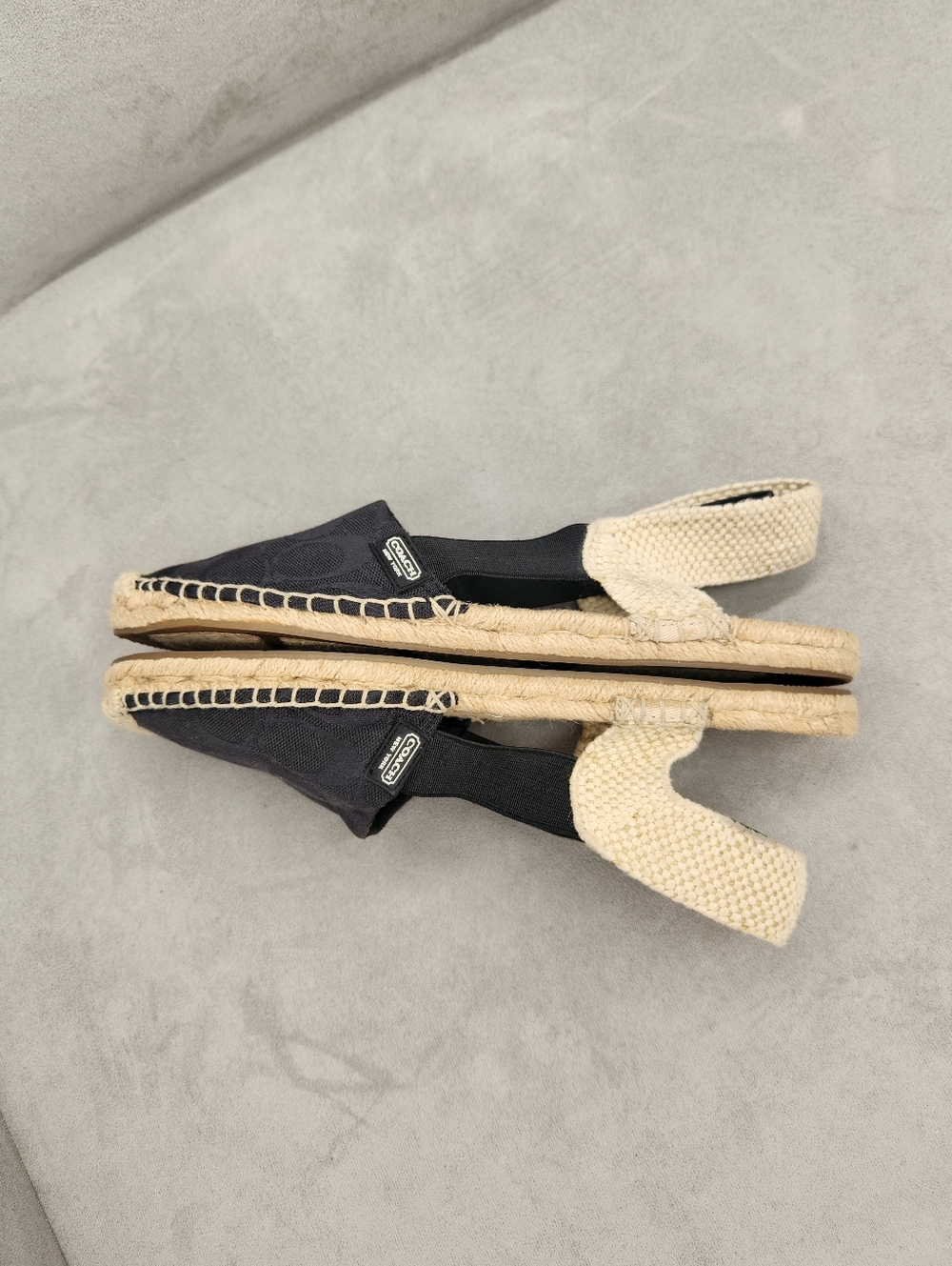 Coach Slingback Espadrilles 9 Black Jacquard Signature Rayanne A1128 Jute Flats - Picture 2 of 14